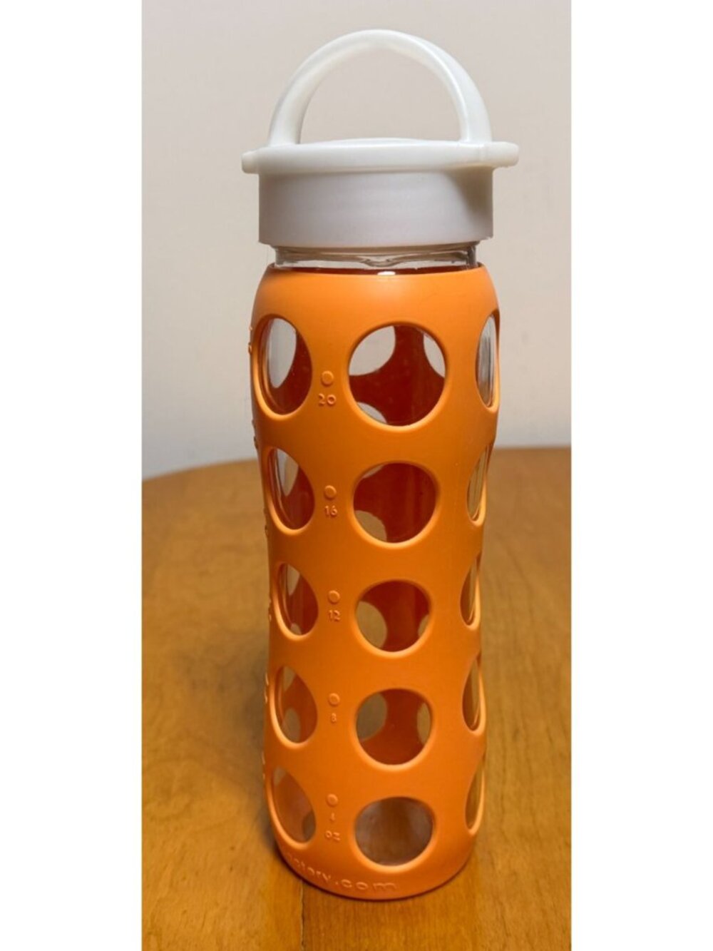 Lifefactory Large Heavy 22 oz Glass Travel Beverage Bottle Orange White Cap GUC